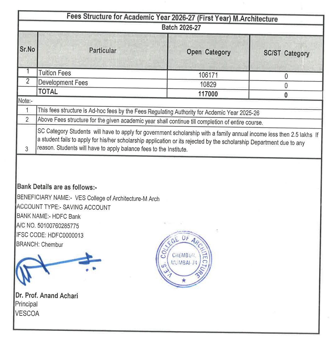 FRA Approved Fees M.Arch 2026-27 - Page 1