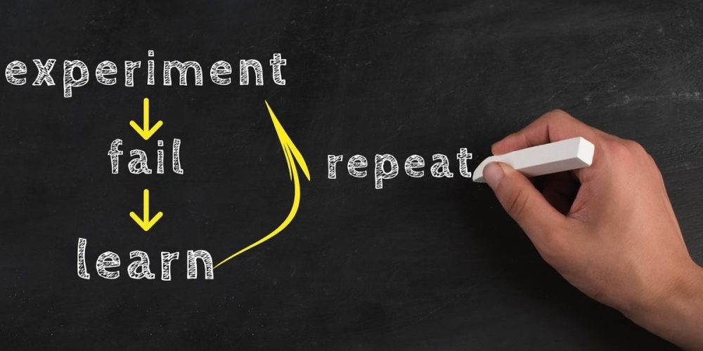 Chalkboard Illustration of Experiment, Fail, Learn, Repeat, Growth Mindset in Education
